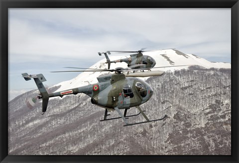 Framed Two Breda Nardi NH-500 helicopters of the Italian Air Force over Frosinone, Italy Print