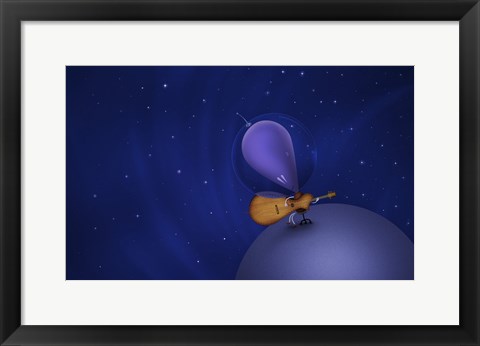 Framed Guitar Playing Martian Print