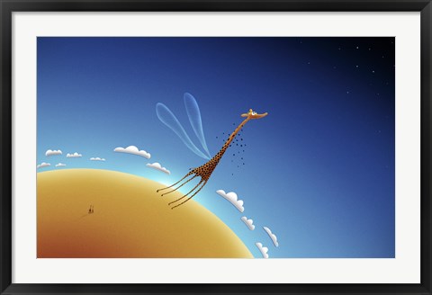 Framed Giraffe Learning to Fly Print