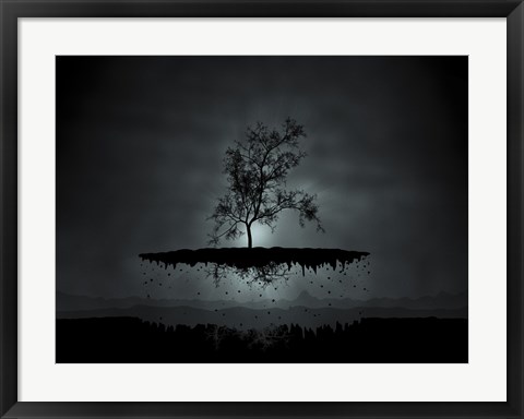 Framed Flying Tree ( digitally generated - black) Print