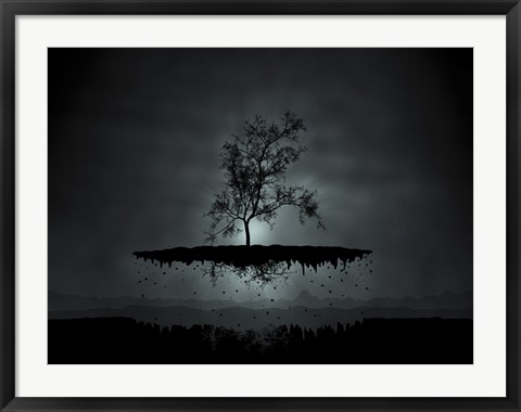 Framed Flying Tree ( digitally generated - black) Print