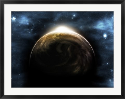 Framed Sunrise Over a Planet (digitally generated) Print