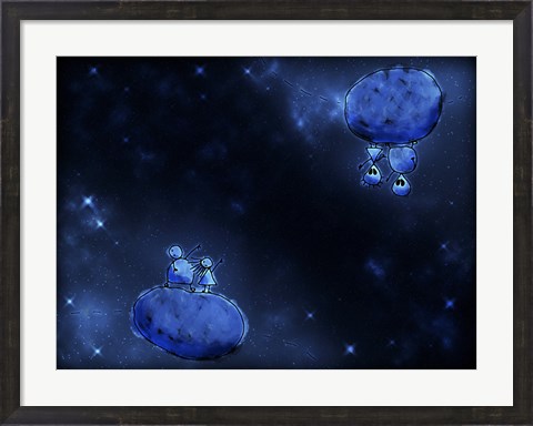 Framed Humans and Aliens in Outer Space Print