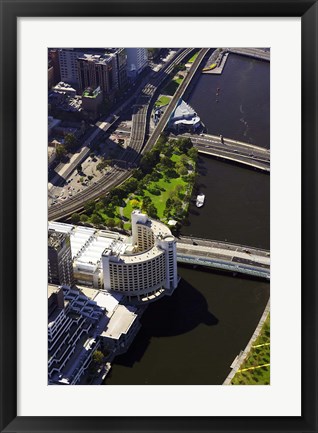 Framed Holiday Inn and Yarra River, Melbourne, Victoria, Australia Print