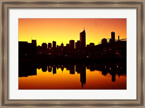 Framed Melbourne CBD and Telstra Dome at Dawn, Victoria, Australia Print