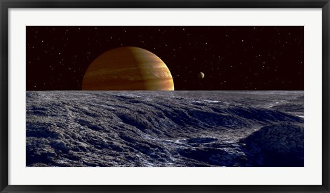 Framed Gas Giant Jupiter Seen Above the Surface of Jupiter&#39;s Moon Europa Print