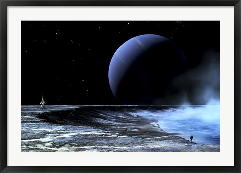 Framed Astronaut Standing on the Edge of a Lake of Liquid Methane Print