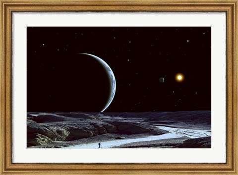 Framed Lone Explorer Follows an Ancient Riverbed Print