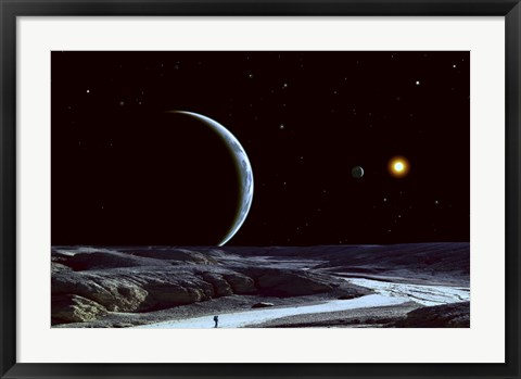 Framed Lone Explorer Follows an Ancient Riverbed Print