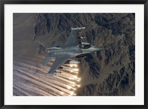 Framed F-16 Fighting Falcon Releases Flares Print