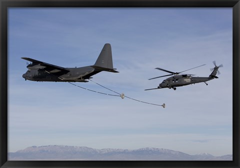 Framed HH-60G Pave Hawk Prepares  for Aerial Refueling from an HC-130 Print