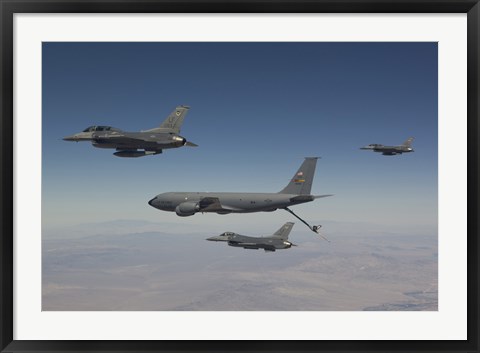 Framed Three F-16&#39;s Join Up with a KC-135 over Arizona Print