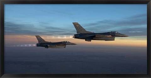 Framed Two F-16&#39;s over Arizona before sunset Print