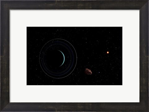 Framed Uranus with the Distant Sun and an Inner Satellite Print