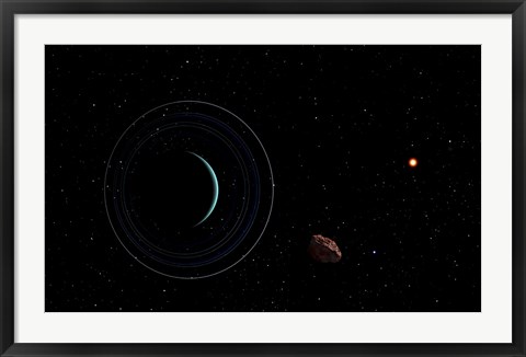 Framed Uranus with the Distant Sun and an Inner Satellite Print