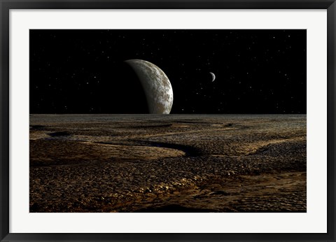 Framed Planet and its Moon are Dimly Lit by a Distant Sun Print