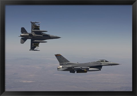 Framed Pair of F-16&#39;s fly in Formation over Arizona Print