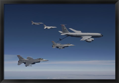 Framed Four F-16&#39;s and a KC-135 Fly in Formation over Arizona Print