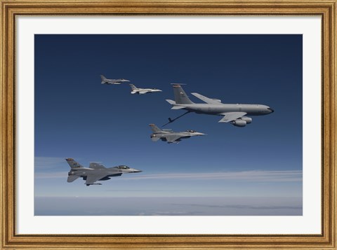 Framed Four F-16&#39;s and a KC-135 Fly in Formation over Arizona Print
