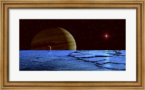 Framed Jupiter and its Moon Lo as Seen from the Surface of Jupiter&#39;s Moon Europa Print