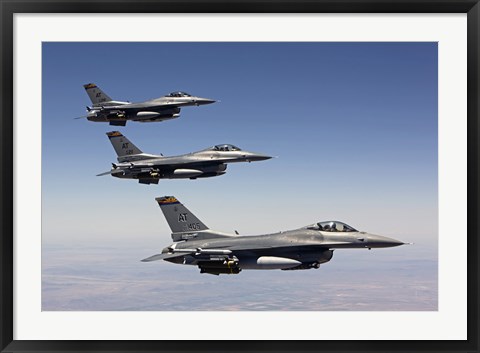 Framed Three F-16&#39;s fly in Formation over Arizona Print