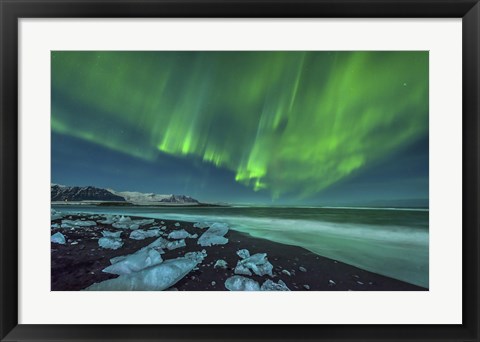 Framed Aurora Borealis over the Ice Beach near Jokulsarlon, Iceland Print