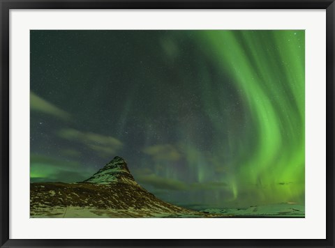 Framed Northern Lights over Mount Kirkjufell in Iceland Print