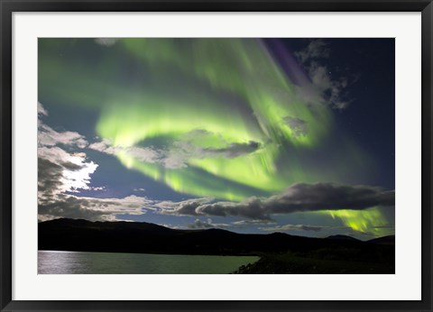 Framed Aurora borealis over Fish Lake, Yukon, Canada Print