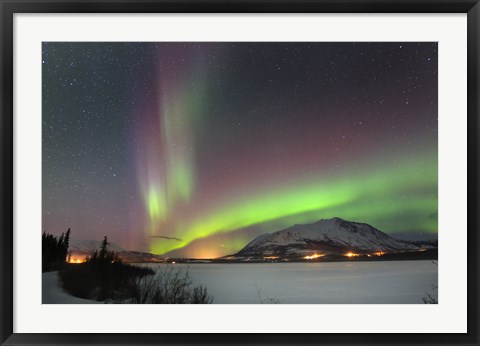 Framed Aurora Borealis over Nares Lake, Carcross, Yukon, Canada Print