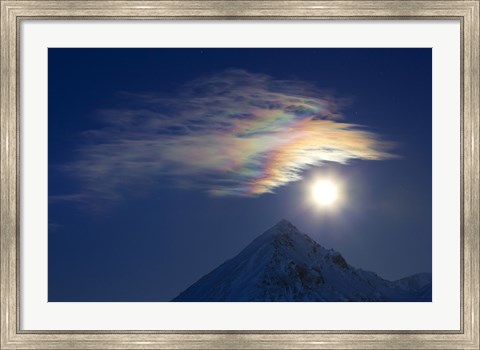 Framed Full Moon with Rainbow Clouds at Ogilvie Mountains Print