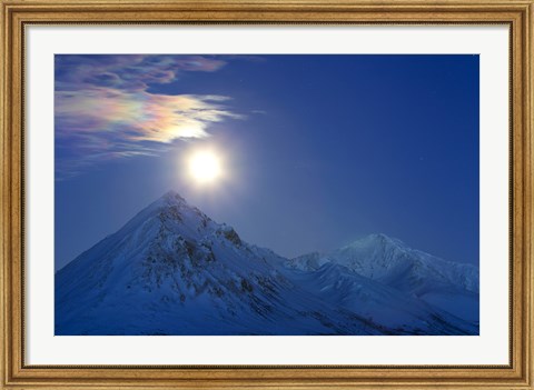 Framed Full moon with Rainbow Clouds over Ogilvie Mountains, Canada Print