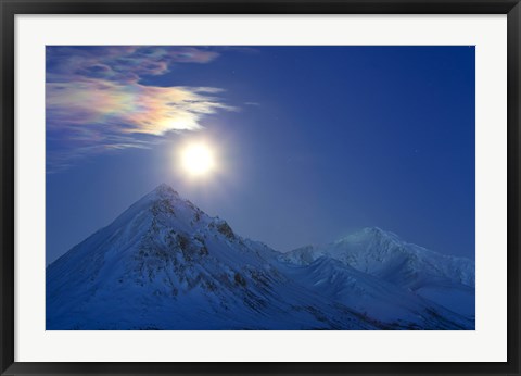 Framed Full moon with Rainbow Clouds over Ogilvie Mountains, Canada Print