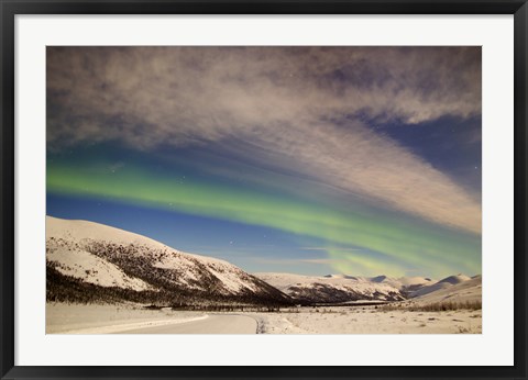 Framed Aurora Borealis with Moonlight over Ogilvie Mountains, Canada Print