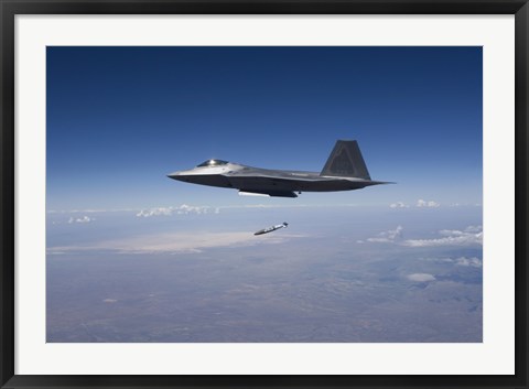 Framed F-22 Raptor Releases a GBU-32 JDAM over New Mexico Print