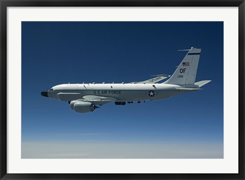 Framed RC-135W Rivet Joint Aircraft Flies over the Midwest Print
