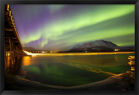 Framed Aurora Borealis over Nares Lake Print