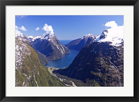 Framed Cleddau Valley, Mitre Peak and Milford Sound, South Island, New Zealand Print