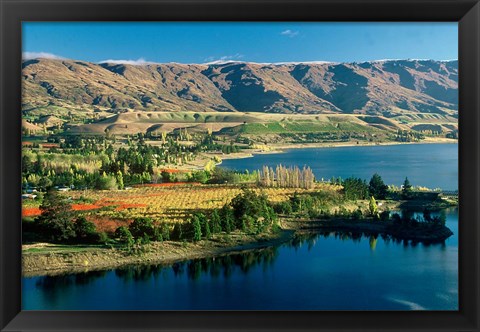 Framed Pisa Range and Lake Dunstan, Central Otago, New Zealand Print