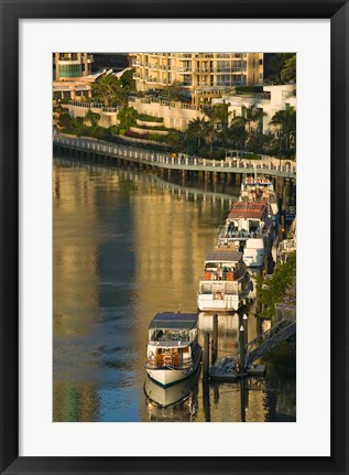 Framed Australia, Brisbane, Brisbane River Marina boats Print