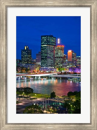 Framed Australia, Queensland, Brisbane, City Skyline  at night Print