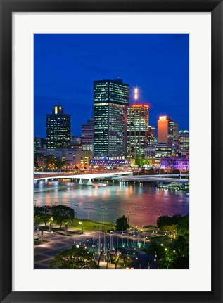 Framed Australia, Queensland, Brisbane, City Skyline  at night Print