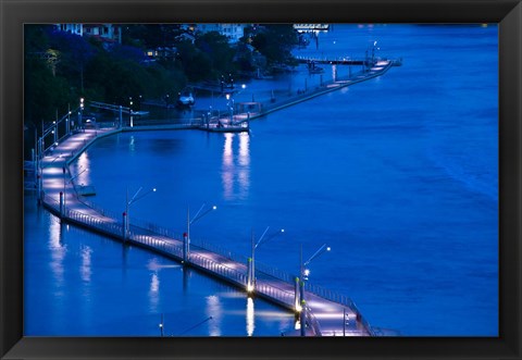 Framed Evening View of a pontoon Bridge over Brisbane River, Brisbane, Queensland Print