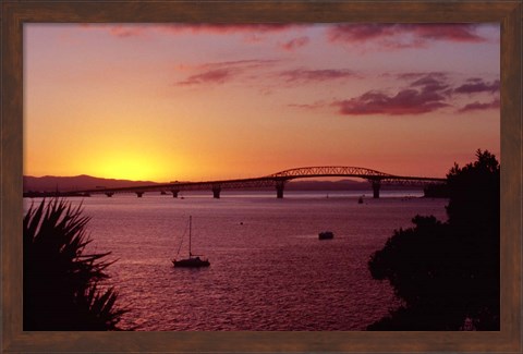 Framed Auckland Harbour Bridge and Waitemata Harbour at Dusk, New Zealand Print