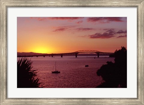 Framed Auckland Harbour Bridge and Waitemata Harbour at Dusk, New Zealand Print