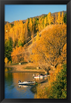 Framed Boats and Autumn Colours, Lake Dunstan, Central Otago, New Zealand Print