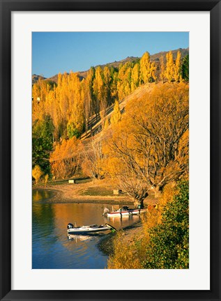 Framed Boats and Autumn Colours, Lake Dunstan, Central Otago, New Zealand Print