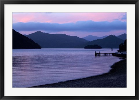 Framed Dusk on Picton Harbour, Marlborough Sounds, South Island, New Zealand Print