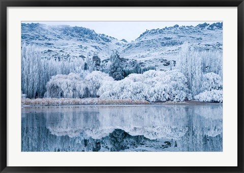 Framed Reflections and Hoar Frost, Butchers Dam, near Alexandra, Central Otago, South Island, New Zealand Print