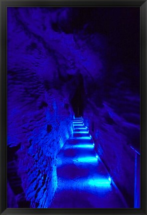 Framed Blue Lights, Ruakuri Caves, North Island, New Zealand Print