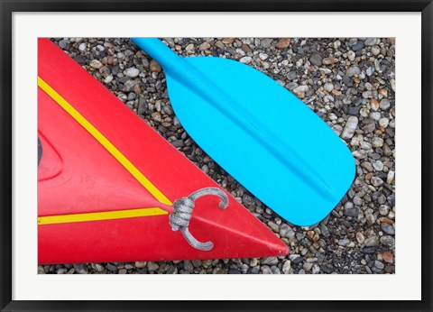 Framed Detail of Red Kayak and Blue Paddle Print